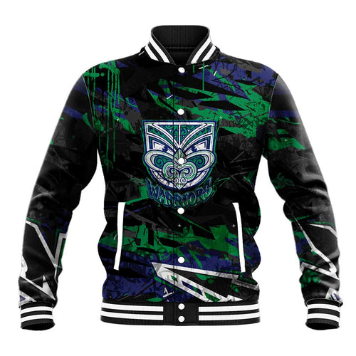 Personalized New Zealand Warriors Baseball Jacket Graffiti Grunge Abstract Urban Street Style Design