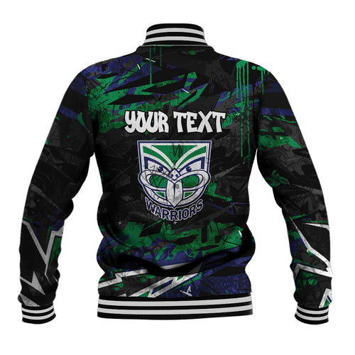 Personalized New Zealand Warriors Baseball Jacket Graffiti Grunge Abstract Urban Street Style Design