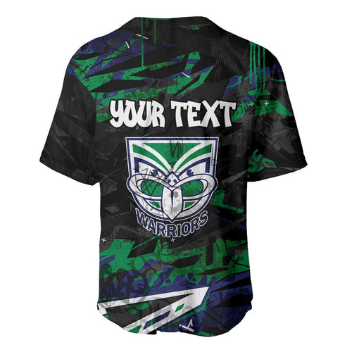 Personalized New Zealand Warriors Baseball Jersey Graffiti Grunge Abstract Urban Street Style Design