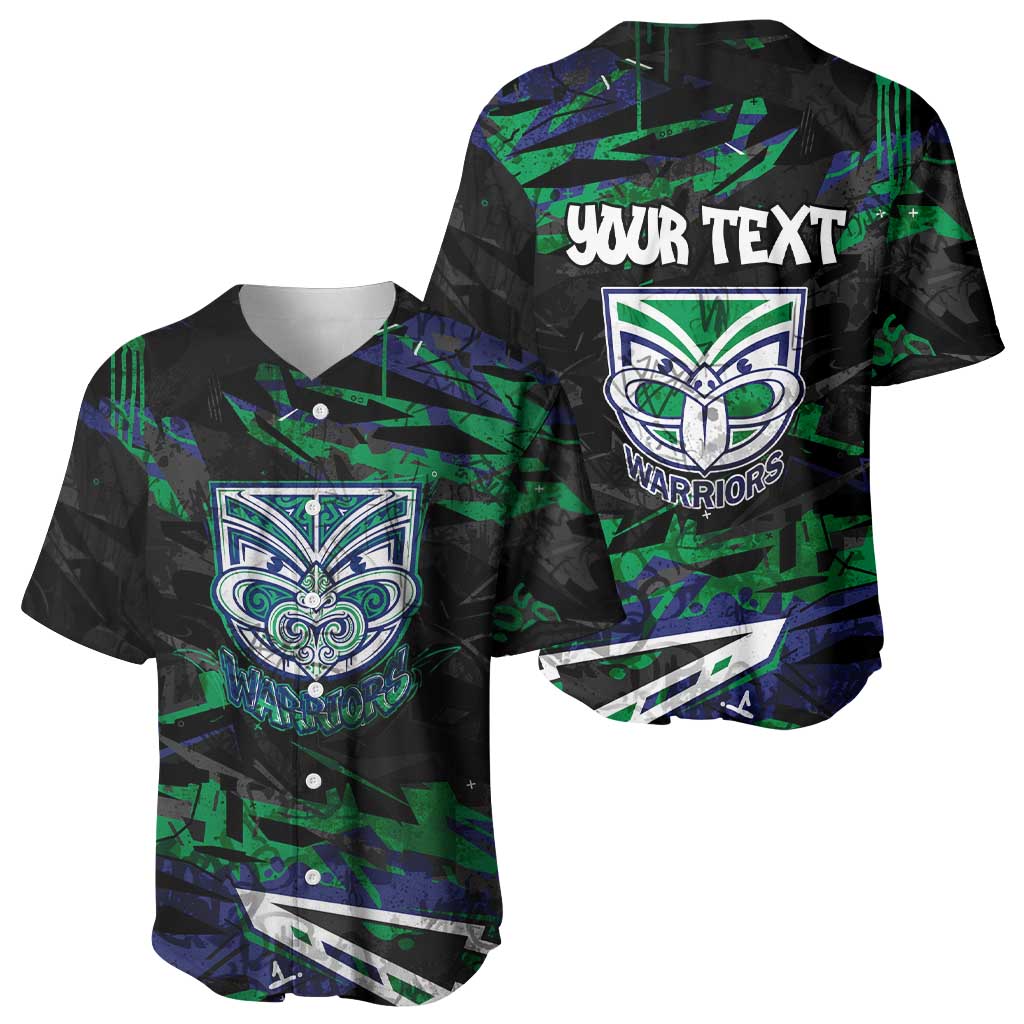 Personalized New Zealand Warriors Baseball Jersey Graffiti Grunge Abstract Urban Street Style Design