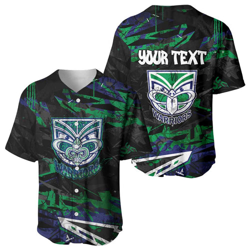 Personalized New Zealand Warriors Baseball Jersey Graffiti Grunge Abstract Urban Street Style Design