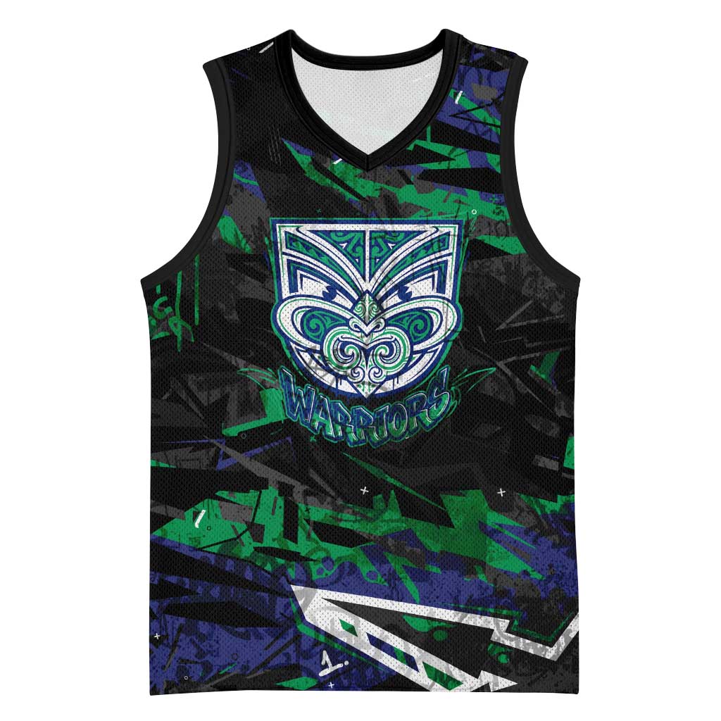 Personalized New Zealand Warriors Basketball Jersey Graffiti Grunge Abstract Urban Street Style Design