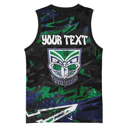 Personalized New Zealand Warriors Basketball Jersey Graffiti Grunge Abstract Urban Street Style Design