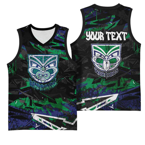 Personalized New Zealand Warriors Basketball Jersey Graffiti Grunge Abstract Urban Street Style Design