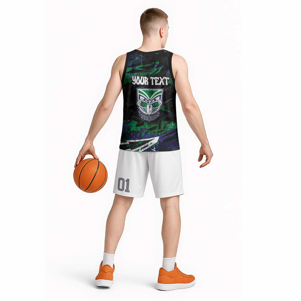 Personalized New Zealand Warriors Basketball Jersey Graffiti Grunge Abstract Urban Street Style Design