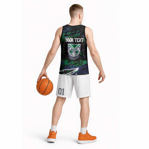 Personalized New Zealand Warriors Basketball Jersey Graffiti Grunge Abstract Urban Street Style Design