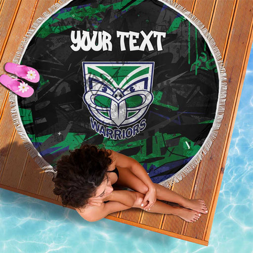 Personalized New Zealand Warriors Beach Blanket Graffiti Grunge Abstract Urban Street Style Design