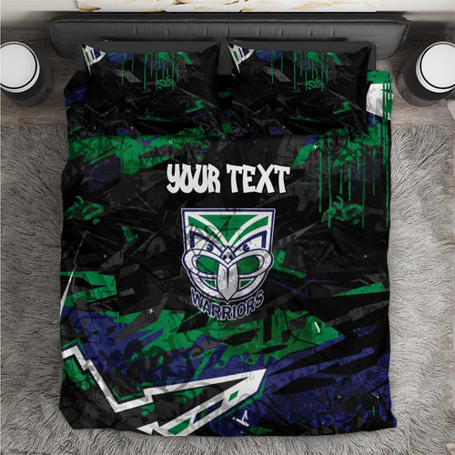 Personalized New Zealand Warriors Bedding Set Graffiti Grunge Abstract Urban Street Style Design