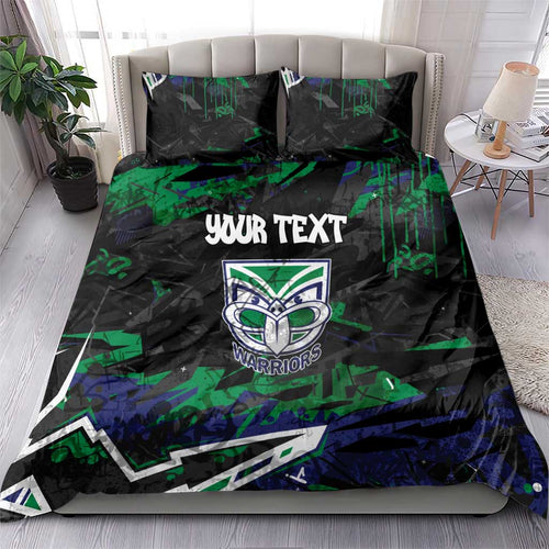 Personalized New Zealand Warriors Bedding Set Graffiti Grunge Abstract Urban Street Style Design