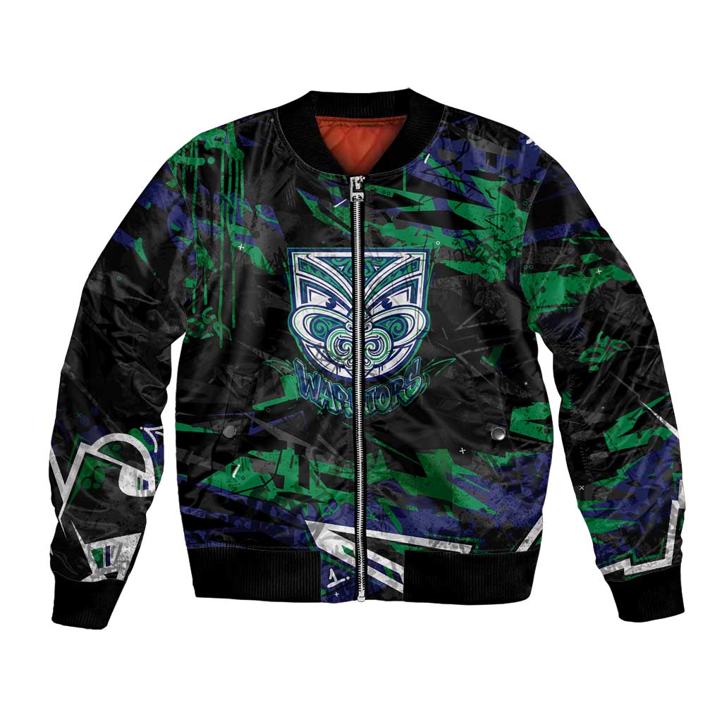 Personalized New Zealand Warriors Bomber Jacket Graffiti Grunge Abstract Urban Street Style Design
