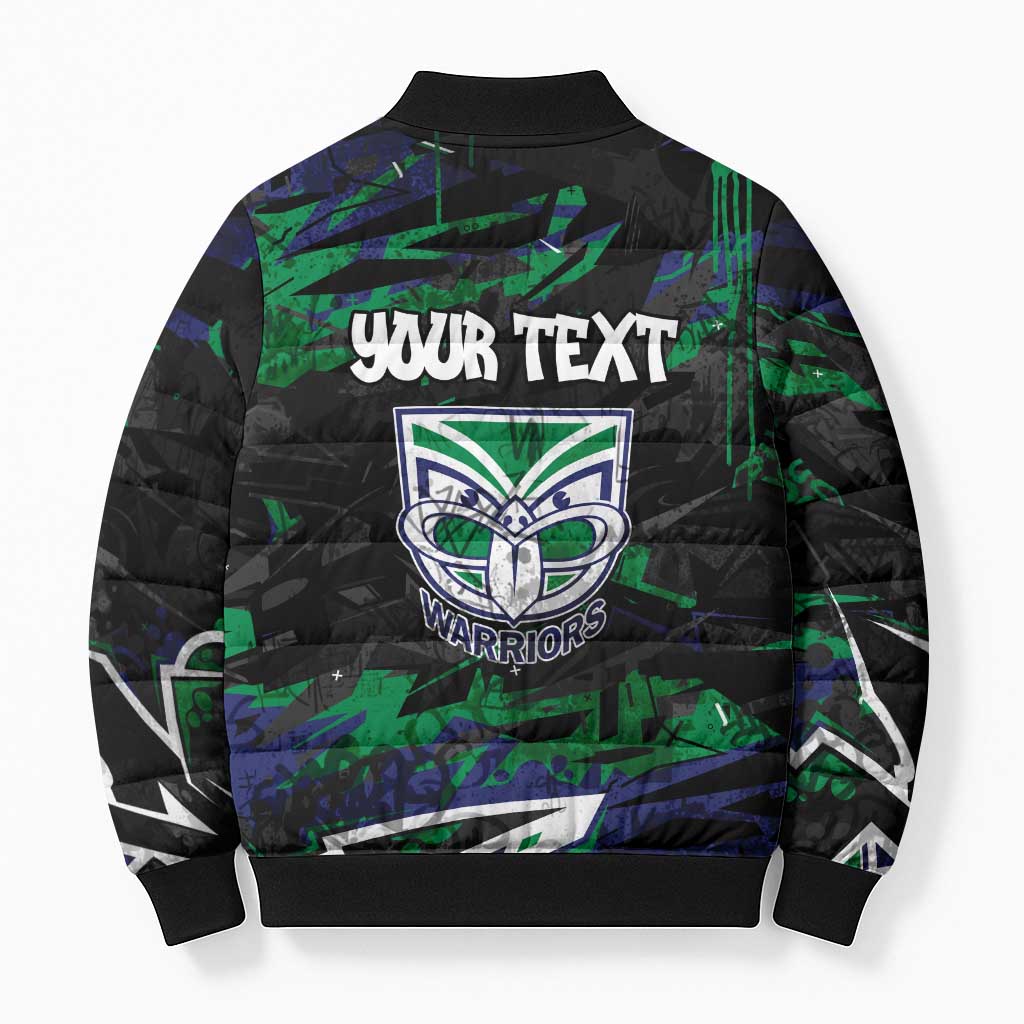 Personalized New Zealand Warriors Bomber Puffer Jacket Graffiti Grunge Abstract Urban Street Style Design
