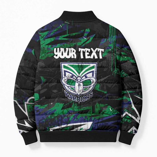 Personalized New Zealand Warriors Bomber Puffer Jacket Graffiti Grunge Abstract Urban Street Style Design