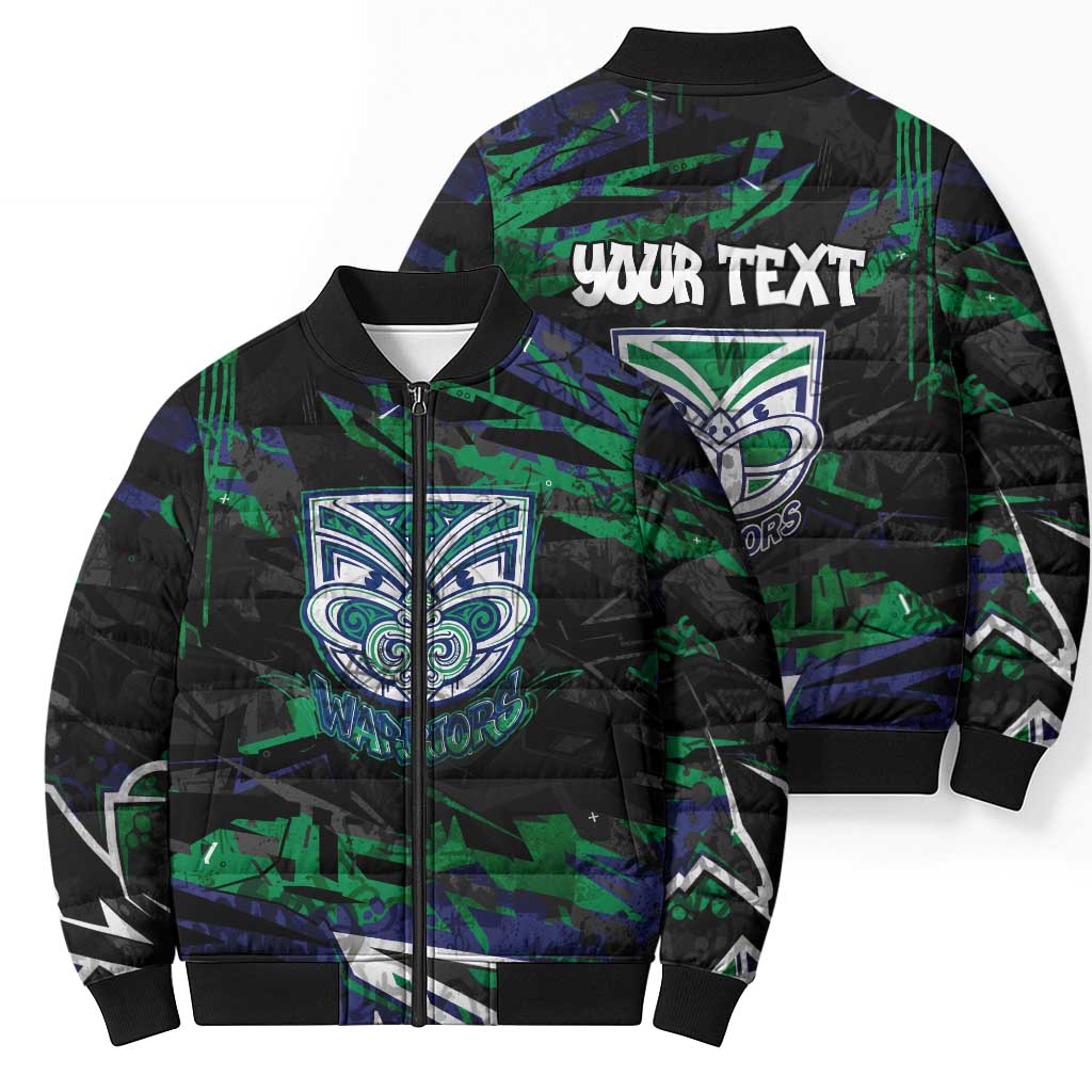 Personalized New Zealand Warriors Bomber Puffer Jacket Graffiti Grunge Abstract Urban Street Style Design