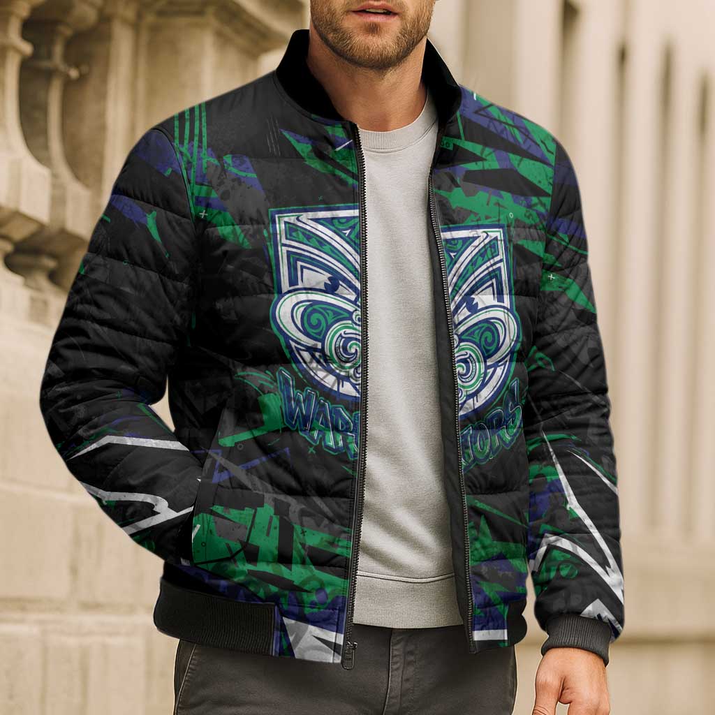 Personalized New Zealand Warriors Bomber Puffer Jacket Graffiti Grunge Abstract Urban Street Style Design