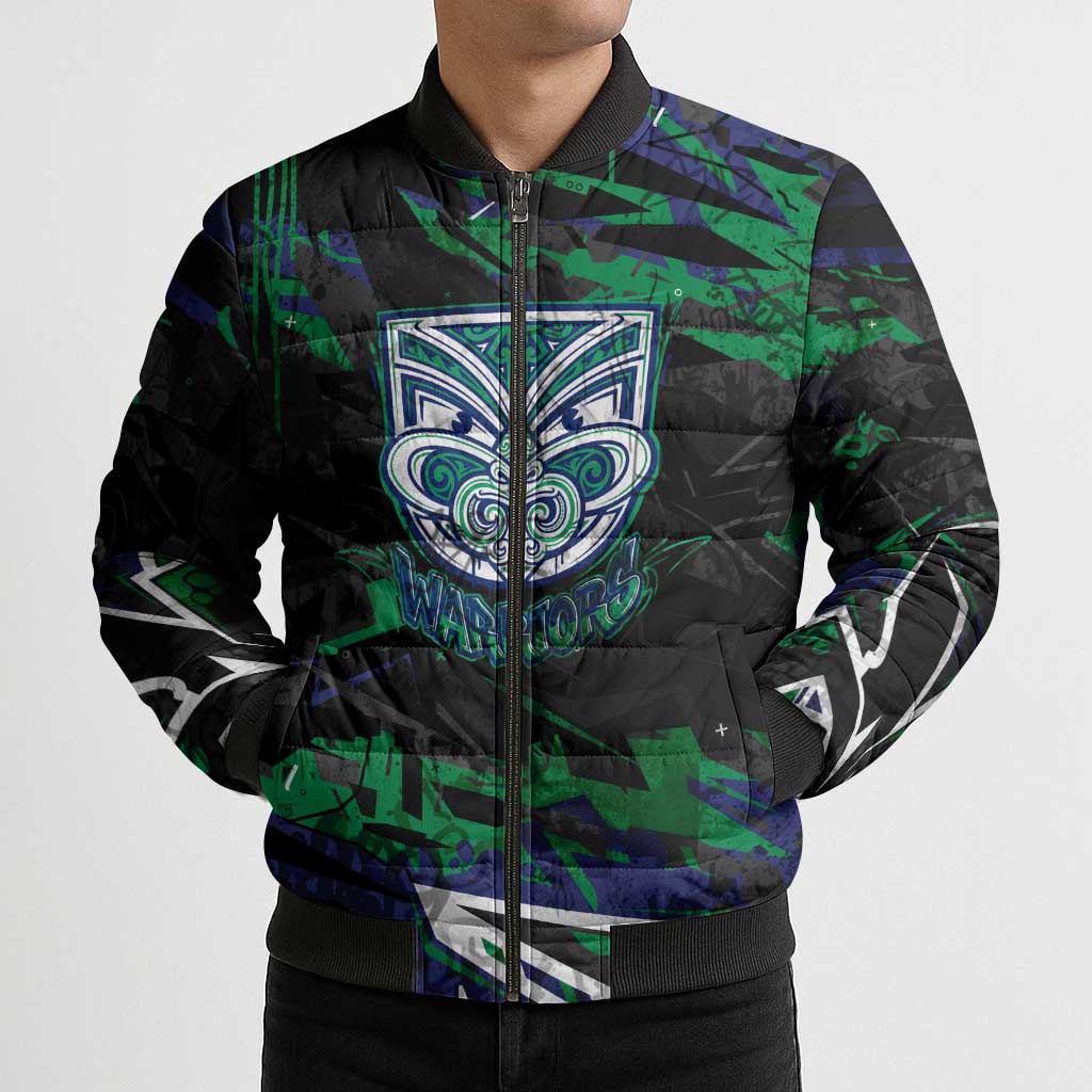 Personalized New Zealand Warriors Bomber Puffer Jacket Graffiti Grunge Abstract Urban Street Style Design