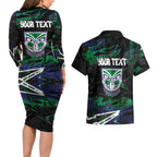 Personalized New Zealand Warriors Couples Matching Long Sleeve Bodycon Dress and Hawaiian Shirt Graffiti Grunge Abstract Urban Street Style Design