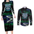 Personalized New Zealand Warriors Couples Matching Long Sleeve Bodycon Dress and Long Sleeve Button Shirt Graffiti Grunge Abstract Urban Street Style Design