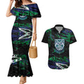 Personalized New Zealand Warriors Couples Matching Mermaid Dress and Hawaiian Shirt Graffiti Grunge Abstract Urban Street Style Design