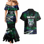 Personalized New Zealand Warriors Couples Matching Mermaid Dress and Hawaiian Shirt Graffiti Grunge Abstract Urban Street Style Design