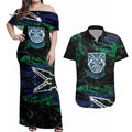 Personalized New Zealand Warriors Couples Matching Off Shoulder Maxi Dress and Hawaiian Shirt Graffiti Grunge Abstract Urban Street Style Design