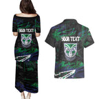 Personalized New Zealand Warriors Couples Matching Puletasi and Hawaiian Shirt Graffiti Grunge Abstract Urban Street Style Design