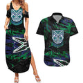 Personalized New Zealand Warriors Couples Matching Summer Maxi Dress and Hawaiian Shirt Graffiti Grunge Abstract Urban Street Style Design