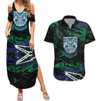 Personalized New Zealand Warriors Couples Matching Summer Maxi Dress and Hawaiian Shirt Graffiti Grunge Abstract Urban Street Style Design