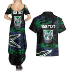 Personalized New Zealand Warriors Couples Matching Summer Maxi Dress and Hawaiian Shirt Graffiti Grunge Abstract Urban Street Style Design