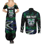 Personalized New Zealand Warriors Couples Matching Summer Maxi Dress and Long Sleeve Button Shirt Graffiti Grunge Abstract Urban Street Style Design