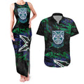 Personalized New Zealand Warriors Couples Matching Tank Maxi Dress and Hawaiian Shirt Graffiti Grunge Abstract Urban Street Style Design