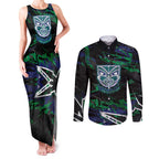 Personalized New Zealand Warriors Couples Matching Tank Maxi Dress and Long Sleeve Button Shirt Graffiti Grunge Abstract Urban Street Style Design