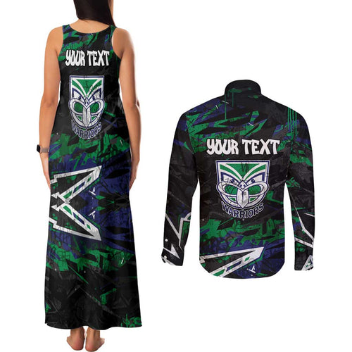 Personalized New Zealand Warriors Couples Matching Tank Maxi Dress and Long Sleeve Button Shirt Graffiti Grunge Abstract Urban Street Style Design