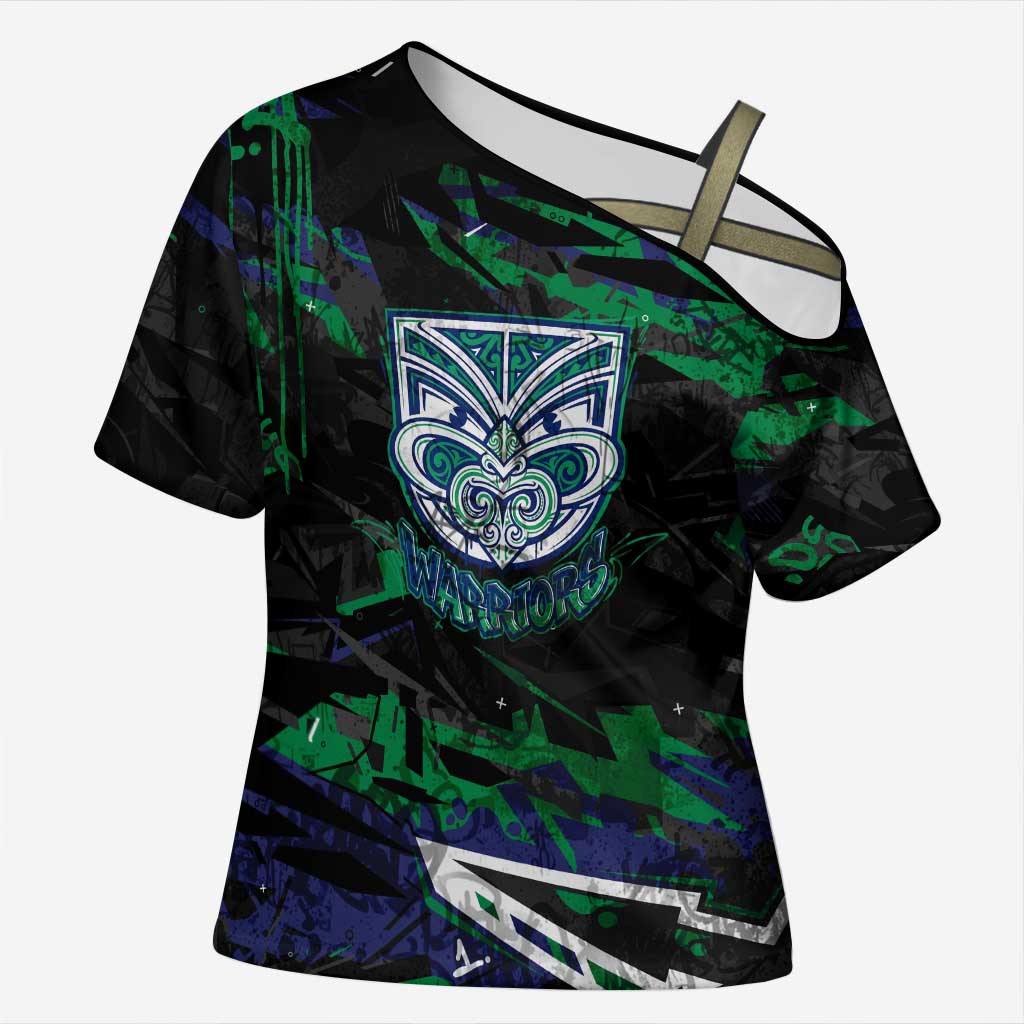 Personalized New Zealand Warriors Cross Shoulder Shirt Graffiti Grunge Abstract Urban Street Style Design