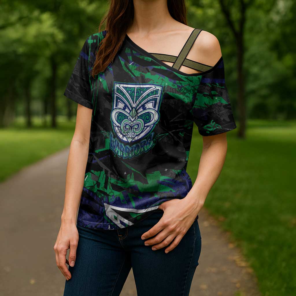 Personalized New Zealand Warriors Cross Shoulder Shirt Graffiti Grunge Abstract Urban Street Style Design