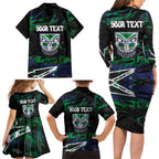 Personalized New Zealand Warriors Family Matching Long Sleeve Bodycon Dress and Hawaiian Shirt Graffiti Grunge Abstract Urban Street Style Design