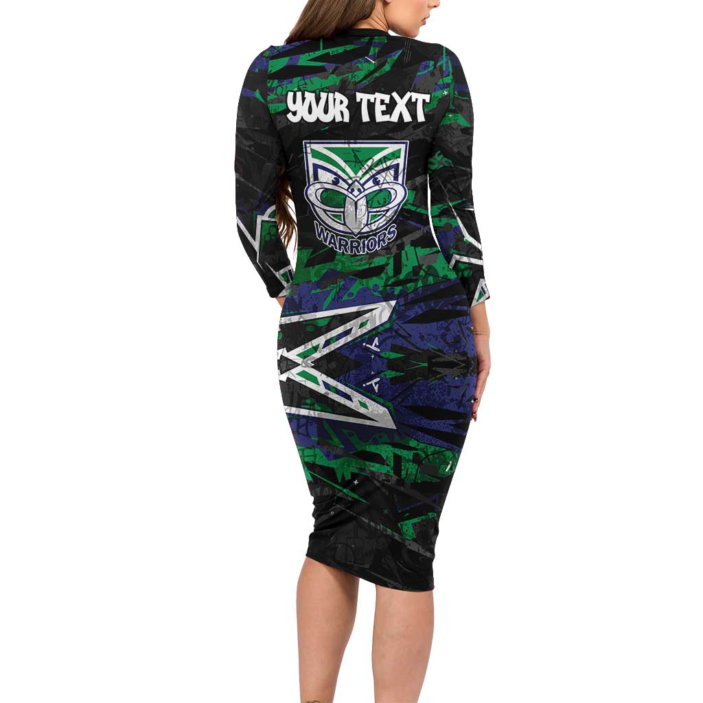 Personalized New Zealand Warriors Family Matching Long Sleeve Bodycon Dress and Hawaiian Shirt Graffiti Grunge Abstract Urban Street Style Design