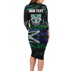 Personalized New Zealand Warriors Family Matching Long Sleeve Bodycon Dress and Hawaiian Shirt Graffiti Grunge Abstract Urban Street Style Design