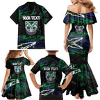 Personalized New Zealand Warriors Family Matching Mermaid Dress and Hawaiian Shirt Graffiti Grunge Abstract Urban Street Style Design