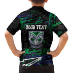 Personalized New Zealand Warriors Family Matching Off The Shoulder Long Sleeve Dress and Hawaiian Shirt Graffiti Grunge Abstract Urban Street Style Design