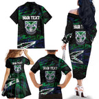 Personalized New Zealand Warriors Family Matching Off The Shoulder Long Sleeve Dress and Hawaiian Shirt Graffiti Grunge Abstract Urban Street Style Design