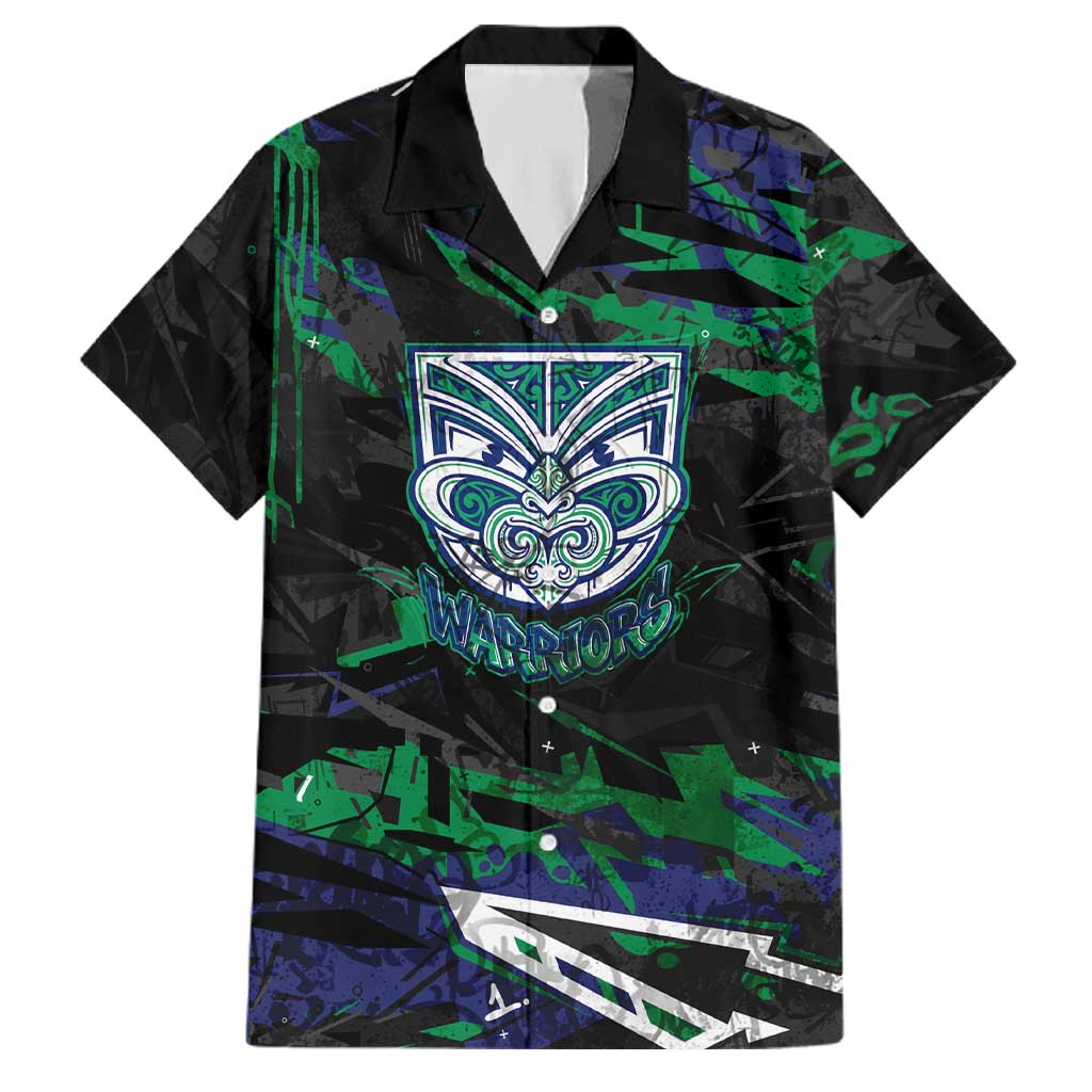 Personalized New Zealand Warriors Family Matching Off The Shoulder Long Sleeve Dress and Hawaiian Shirt Graffiti Grunge Abstract Urban Street Style Design