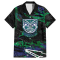 Personalized New Zealand Warriors Family Matching Off The Shoulder Long Sleeve Dress and Hawaiian Shirt Graffiti Grunge Abstract Urban Street Style Design