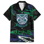 Personalized New Zealand Warriors Family Matching Off The Shoulder Long Sleeve Dress and Hawaiian Shirt Graffiti Grunge Abstract Urban Street Style Design