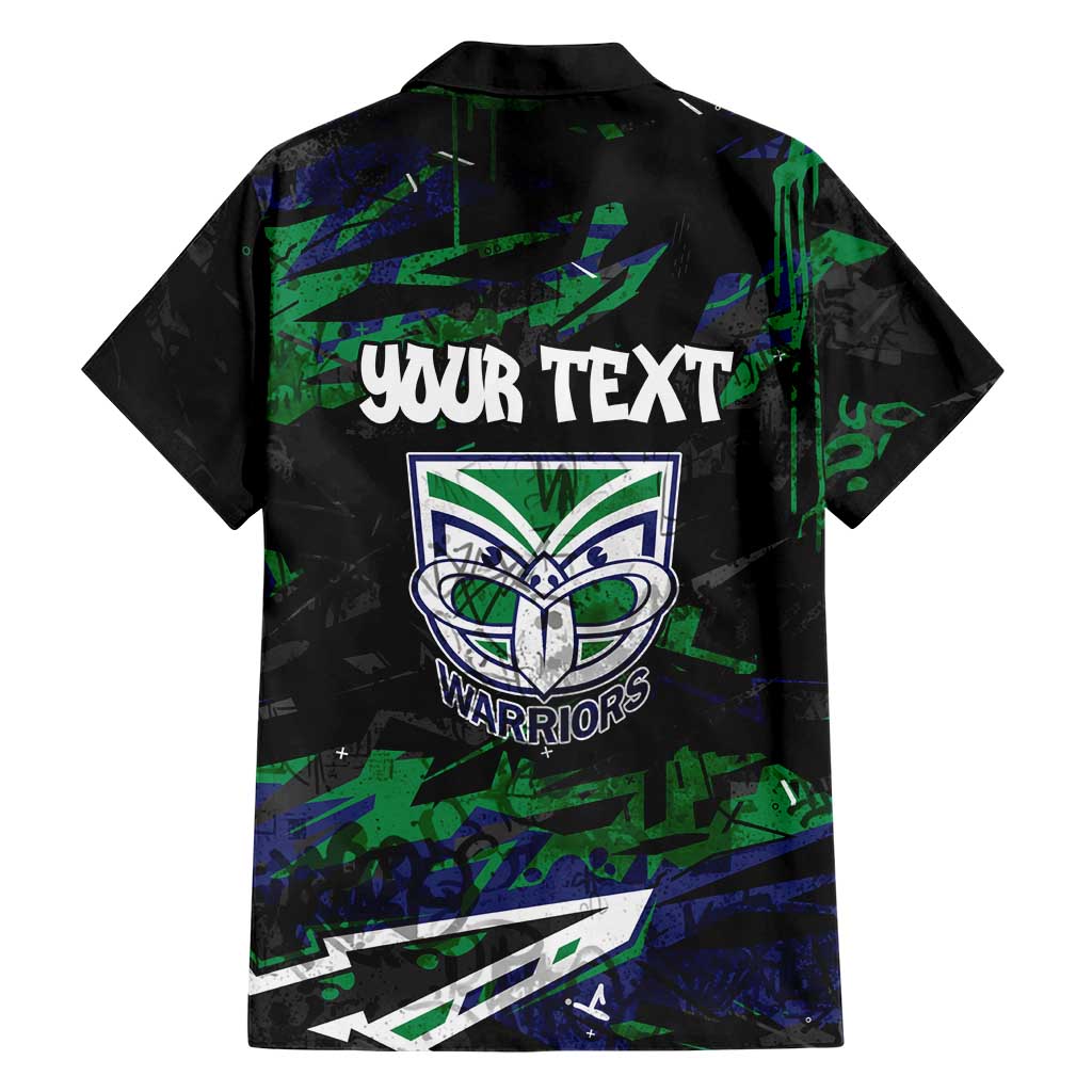 Personalized New Zealand Warriors Family Matching Off The Shoulder Long Sleeve Dress and Hawaiian Shirt Graffiti Grunge Abstract Urban Street Style Design