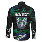 Personalized New Zealand Warriors Family Matching Off The Shoulder Long Sleeve Dress and Hawaiian Shirt Graffiti Grunge Abstract Urban Street Style Design