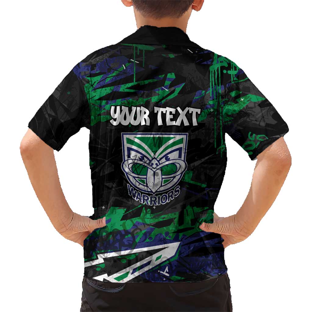 Personalized New Zealand Warriors Family Matching Off Shoulder Maxi Dress and Hawaiian Shirt Graffiti Grunge Abstract Urban Street Style Design