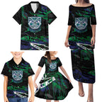 Personalized New Zealand Warriors Family Matching Puletasi and Hawaiian Shirt Graffiti Grunge Abstract Urban Street Style Design