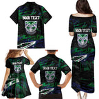 Personalized New Zealand Warriors Family Matching Puletasi and Hawaiian Shirt Graffiti Grunge Abstract Urban Street Style Design