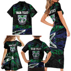 Personalized New Zealand Warriors Family Matching Short Sleeve Bodycon Dress and Hawaiian Shirt Graffiti Grunge Abstract Urban Street Style Design