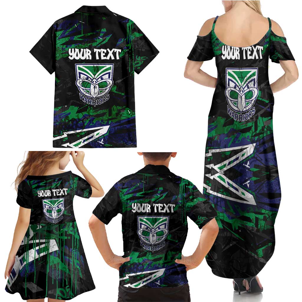 Personalized New Zealand Warriors Family Matching Summer Maxi Dress and Hawaiian Shirt Graffiti Grunge Abstract Urban Street Style Design